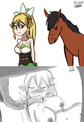 animal animal_genitalia animal_penis bestiality big_breasts big_penis blonde blonde_hair blush breasts cum cum_drip cum_on_breasts genital_fluids genitals hair_down horse horse_penis horsecock leafa nipples nude nude_female oral oral_sex single_girl smile sword_art_online tagme thegreatgreninja undressing zoophilia