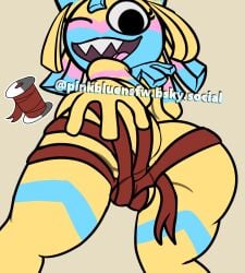 dandy's_world dandys_world horns pinata pinkbluensfw ribbon_bondage skin_pattern yatta_(dandy's_world) yellow_body