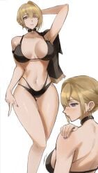 1girls artist_request bikini breasts evelyn_chevalier female female_focus female_only large_breasts light-skinned_female light_skin looking_at_viewer solo swimsuit thighs white_background wide_hips zenless_zone_zero