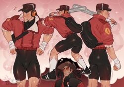 ass_focus baseball bubble_butt bubblegum bulge bulge_under_clothes bulging_eyes disembodied_hand disembodied_hands fantasizing gay moments_before_disaster oblivious plna scout_(team_fortress_2) sniper_(team_fortress_2) spandex spandex_shorts spy_(team_fortress_2) squatting team_fortress_2 tf2 yaoi