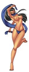 barefoot bikini black_hair breasts cg feet female full_body hentai_heroes holding jewelry kinkoid long_hair mask medium_breasts nabooru navel nipples official_art panties parody sheheramazond_(hentai_heroes) solo swimsuit toes topless transparent_background underwear yellow_eyes