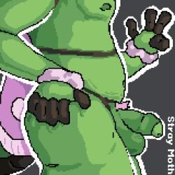 bug chubby_penis faceless_character faceless_male femboy flaccid flaccid_penis green_body male_only mimi_(stray_moth) moth peace_sign pink_hair pink_pubes pixel_art pubes stray_moth v-sign wings