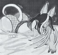 ambiguous_gender anthro ass big_ass furry on_bed on_front prone shizumoh tagme