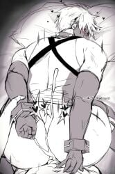 13_thirteen 1boy 2boys bara barazoku big_ass big_butt big_penis bitch_bara black_and_white bubble_butt child_bearing_hips choker compass_(game) cum cum_in_ass cum_inside cum_overflow cumming excessive_cum gay gay_sex hearts_around_body hearts_around_head hekigo huge_cock japanese_text male male/male monochrome muscular muscular_male on_bed sketch small_dom_big_sub spank_marks spank_marks_on_ass thick_butt thighhighs white_hair yaoi
