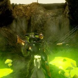 3d assaultron belly_bulge blender cave dark_skin deathclaw glowing glowing_cum glowing_eyes huge_ass huge_balls huge_breasts huge_cock huge_cock huge_nipples huge_testicles mopflop_(artist) radiation radioactive robot robot_girl