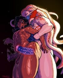 2boys alternate_version_available anal anal_sex anthro anthro_on_human anthro_penetrating_male ass balls black_hair blue_sclera blue_skin bouncing_penis dark-skinned_femboy dark-skinned_male dark_skin femboy gay green_eyes humanoid long_hair muscular muscular_anthro muscular_male oc original original_character penis penis_in_ass penis_visible_through_body striped_body striped_skin sweat sweaty sweaty_ass sweaty_body sweaty_butt sweaty_thighs tentacle tentacle_hair testicles thick thick_thighs thighs verski7 white_skin