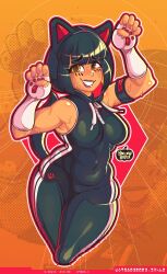 1girls abs agata_(fortnite) armpits black_hair blush bob_cut cat_ears embarrassed female female_focus female_only fortnite fortnite:_battle_royale nervous nervous_smile nervous_sweat smiling smiling_at_viewer solo sweat sweating tagme tail tight_clothing wide_hips yellow_eyes
