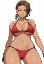 abs ai_generated azucena_milagros_ortiz_castillo bandai_namco big_breasts breasts brown_hair cleavage curvy curvy_female curvy_figure dark-skinned_female dark_skin earrings flower_in_hair full_nelson gloves green_eyes hair_ornament latina looking_at_viewer namco office_clothing peruvian peruvian_female pose seductive short_hair solo standing style sweat tan-skinned_female tan_skin tekken tekken_8 video_game_character voluptuous voluptuous_female wide_hips