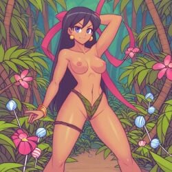 1girls ai ai_generated arm_up armpit black_eyebrows black_hair breasts candy_girl candys earrings female female_focus female_only forest golden_armlet long_hair looking_at_viewer naked naked_female navel nipples nude nude_female original original_character pink_ribbon purple_eyes quinzo11 ribbon self_upload standing standing_female syra_syrup_(quinzo)