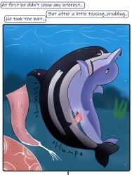 2025 amne_(trippybunny) blush bodily_fluids cetacean cetecean comic comic_panel cum cum_in_pussy cum_inside dialogue digital_media_(artwork) dolphin dominant dominant_male duo emma_(trippybunny) erection female feral genital_fluids genitals hi_res impregnation internal male male/female mammal marine oceanic_dolphin penis pussy sea seaweed sperm_cell tapering_penis toothed_whale trippybunny two_toned_body water