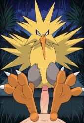 ai_generated bird bird_feet feet foot_fetish foot_play footjob game_freak legendary_pokemon nintendo pokemon pokemon_(species) pov talons toe_claws toes trainer uncensored zapdos