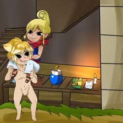 1boy 1girls blush blush boner cfnm clothed_female_nude_male clothing_aside female link male male_focus naked nintendo nude penis redkarnation shy tetra the_legend_of_zelda toon_link uncircumcised uncut wind_waker