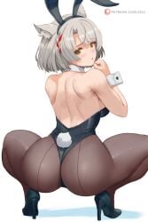 1girls back_view backboob bare_back blush bunny_ears bunnysuit cat_ears catgirl high_heels large_ass leggings looking_back mio_(xenoblade) tagme tights xenoblade_(series) xenoblade_chronicles_3 zelc-face
