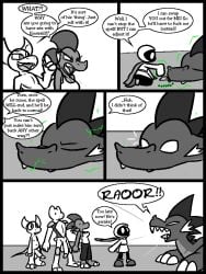 2025 2_horns amphibian anthro armor balls barefoot big_balls big_penis bottomwear breastplate breasts brother_(lore) brother_and_sister_(lore) cape caspar_(ultilix) claws cleavage clothed clothing comic cute_fangs demon dot_eyes dragon emerald_(ultilix) english_text erection european_mythology fangs feet female feral finger_claws flaccid footwear frog frown genitals greyscale hair horn knee_pads larger_feral larger_male leo_the_magician long_sleeves magic male monochrome motion_lines mouthless mythological_creature mythological_scalie mythology no_pupils onomatopoeia open_mouth pants penis profanity raised_hand roaring robe ruby_(ultilix) scalie shadow_creature sharp_teeth shirt shoes shoulder_pads sibling_(lore) simple_eyes sister_(lore) size_difference slightly_chubby slightly_chubby_anthro slightly_chubby_male smaller_anthro smaller_female smaller_male sound_effects spot_color tank_top teeth text toe_claws topwear ultilix western_dragon yelling