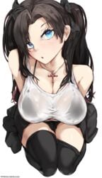 1girls big_breasts bra_through_clothes bra_visible_through_clothes breasts cleavage fate/stay_night fate_(series) female female_only kilalesi large_breasts see-through solo tohsaka_rin