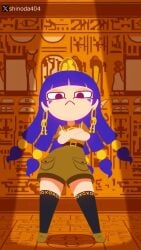 1girls animated ankha_ride_(minus8) blue_eyes blue_hair breasts clothed_female dancing fossilized_wonders long_hair meme_reference michigami_nareko pixel_art shinoda404 shorts solo solo_female thick_thighs thighhighs thighs touhou watermark