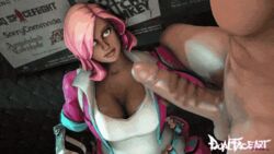 3d alternate_costume animated big_penis blue_eyes cleavage constructor_penny curly_hair dark-skinned_female fortnite fortnite:_save_the_world gif handjob interracial large_breasts large_penis light-skinned_male onagi penny_(fortnite) pink_hair puffy_lips short_hair shotgun_shell tagme tank_top