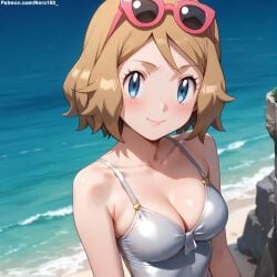 1girls 2d ai_generated areolae armpit bare_arms bare_legs bare_shoulders beach belly big_breasts blonde_hair bob_cut breasts breasts_bigger_than_head cameltoe chest cleavage creatures_(company) curvy curvy_figure cute cute_face detailed eyelashes eyeshadow female female_only fit fit_female focus game_freak grey_hair hair high_quality huge_breasts large_breasts legs light-skinned_female light_brown_hair light_skin lips looking_at_viewer makeup mascara medium_breasts medium_hair nintendo outdoors outside pale-skinned_female pale_skin perky_breasts petite petite_body pokemon pokemon_xy posing seductive seductive_look serena_(pokemon) serena_(pokemon_games) short_hair shy stable_diffusion swimsuit swimwear tagme teenager thighs thin_waist twintails