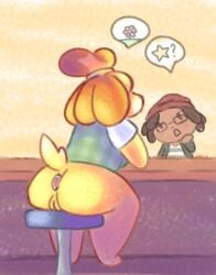 anal anal_sex animal_crossing anthro anus ass bottomless breasts buttplug canid canine canis clothed clothing digital_drawing_(artwork) digital_media_(artwork) domestic_dog female fur genitals hair human isabelle_(animal_crossing) jellybeankofi mammal nintendo object_in_ass penetration plug_(sex_toy) pussy sex_toy sex_toy_in_ass sex_toy_insertion shih_tzu shirt simple_background solo solo_focus tail topwear toy_dog villager_(animal_crossing) yellow_body yellow_fur