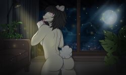 2025 absurd_res alecrim_(character) anthro aroused ass black_hair bodily_fluids breasts city city_background cricetid curtains curtains_open digital_drawing_(artwork) digital_media_(artwork) domestic_cat felid feline felis female floor fluffy fluffy_tail fur furniture genital_fluids genitals hair hamster hi_res hybrid inviting khaki_body khaki_fur lamp light lighting living_room looking_at_viewer mammal moon moonlight multicolored_body multicolored_fur multicolored_hair night nude nude_anthro nude_female off_white_body pink_eyes plant presenting presenting_hindquarters presenting_pussy pussy rodent seductive shaded sofa solo tail vaginal_fluids white_body white_fur window wood wood_floor