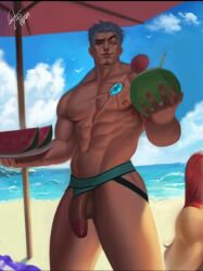 balls beach fredrinn_(mobile_legends) fruits male mobile_legends muscular muscular_male nart17154623 penis