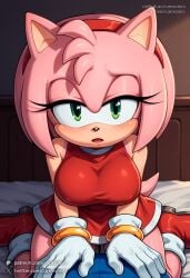 1boy ai-created ai_assisted ai_generated amy_rose animal_ears animal_nose artist_name bangs bare_shoulders blush body_fur boots breasts cat_ears cat_tail cleavage cumsonics dress female furry furry_female gloves green_eyes indoors large_breasts looking_at_viewer metadata_request model_request open_mouth patreon_username pink_hair red_dress red_footwear red_gloves short_hair signature sitting sleeveless smile solo sonic_(series) tail twitter_username wariza watermark web_address white_fur white_gloves