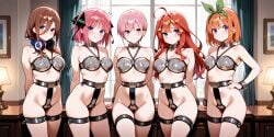 5girls ai_generated benmccannon_(artist) chastity_belt chastity_bra female female_chastity go-toubun_no_hanayome nakano_ichika nakano_itsuki nakano_miku nakano_nino nakano_yotsuba quintuplets