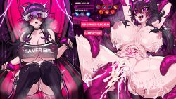 2girls ahe_gao black_hair black_legwear blush breast_grab breasts cum cum_in_pussy female fucked_silly gloves glowing glowing_eyes heart heart-shaped_pupils huge_breasts lactation large_areolae latex long_hair mind_control multiple_girls nipples nude open_mouth overflow purple_eyes purple_hair pussy rolling_eyes sex_machine spread_legs symbol-shaped_pupils tagme tentacle tentacle_sex thighhighs tongue tongue_out uncensored vaginal_object_insertion vaginal_penetration