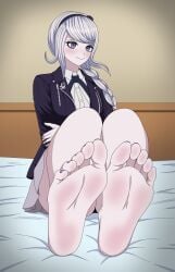 barefoot blush feet foot_fetish foot_focus kirifuji_nozomi non_nude pale_feet pale_skin pale_soles saorika32 soles the_hundred_line_-last_defense_academy- toenail_polish toenails toes