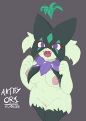 anthro areola big_breasts breasts digital_media_(artwork) excited female fur generation_9_pokemon genitals hair looking_up meowscarada nintendo nipples nude open_mouth ori_(artist) pink_areola pink_nipples pokemon pokemon_(species) pussy shiny_pokemon simple_background solo solo_focus