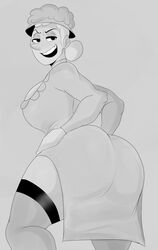 1girls 2020 big_ass big_breasts big_butt breasts bubble_butt chespirito curvaceous curvy detnox doña_clotilde el_chavo_(series) el_chavo_animado el_chavo_del_ocho eyeshadow female female_focus female_only gilf gray_background grayscale half-closed_eyes hands_on_hips hat hi_res high_resolution highres human human_only latina mature_female milf monochrome old old_woman round_ass sideboob smiling solo solo_female solo_focus stockings thick_thighs thighhighs tights