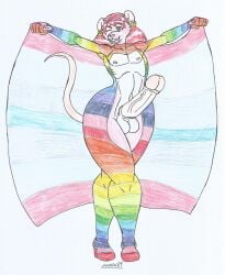 1boy 2d anthro big_hips big_penis earrings exposed_ass exposed_chest exposed_penis exposed_torso femboy full_body furry ginger_hair hairbow high_heels lgbt lgbt_pride lgbt_pride_colors lgbt_pride_month long_hair_male long_penis looking_at_viewer male_only marlon64 modified_costume nude pink_body pink_fur pride_flag pride_month purple_eyes rainbow_pride_colors rat_boy rat_humanoid red_hair rose_mice_(waifuland) smiling_at_viewer solo solo_femboy teen_boy traditional_drawing traditional_media trans_boy trans_man transgender transmasc transmasc_pride_colors voluptuous_femboy waifuland walked_in_on white_background white_fur wink