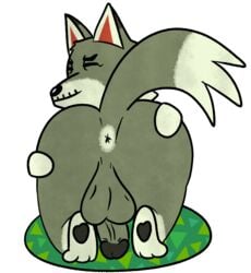 1boy alpha_channel animal_crossing anthro anus ass backsack balls canid canine canis closed_eyes dobie_(animal_crossing) genitals humanoid_genitalia male male_only mammal nintendo nude paws penis presenting presenting_hindquarters solo video_games wolf