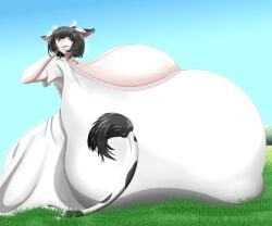 1girls 2d animal_ears archenemy_and_hero bangs bare_arms black_hair blue_sky blunt_bangs breasts breasts_bigger_than_body breasts_bigger_than_head breasts_bigger_than_torso brown_eyes clear_sky cleavage collarbone commentary_request covered_nipples cow_ears cow_girl cow_horns cow_tail day female female_only from_side gigantic_nipples grass hand_behind_head hand_in_hair hand_up hokubusai horn horns huge_nipples humanoid humanoid_only hyper hyper_breasts jpeg lips maoyuu_maou_yuusha massive_breasts medium_bangs on_grass on_ground open_mouth outdoors overflowing_breasts parted_lips shirt short_hair short_sidelocks short_sleeved_shirt short_sleeves sidelocks sitting sitting_on_grass sitting_on_ground skirt sky solo solo_female tail white_horn white_horns white_shirt white_skirt