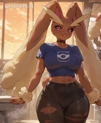 ai_generated anthro anthro_only bunny_ears choker clothed crop_top female female_only kotsosai lopunny medium_breasts pokemon pokemon_(species) shexyo_(ai_style) thick_ass thick_thighs yoga_pants