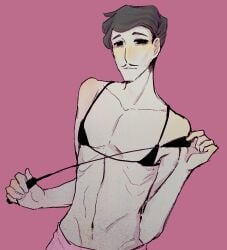 colored dark_eyes duke_(papa_louie) duke_gotcha_(papa_louie) flipline_studios grey_hair male micro_bikini older_male pale-skinned_male pale_skin papa_louie pencil_mustache pink_background pink_pants riding_crop salt_and_pepper_hair skinny skinny_male solo_male tagme