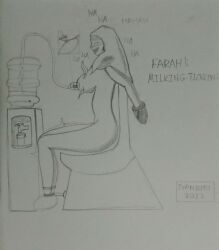 arms_tied_behind_back big_breasts bound_to_chair deviantart doodle feather_tickling handdrawn_art headwear headwear_only hijab laughing milking milking_machine naked_female nipple_stimulation nude_female original_character original_female_character restrained_wrists tickle_torture tickling tickling_breasts ticklish treated_like_a_cow