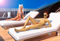 3d ahsoka_tano barriss_offee beach clone_wars oiled pinup pollonix13 star_wars summer