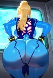 ai_generated big_ass big_breasts bimbo blonde_hair bodysuit breasts creamy_ai curvaceous curvy curvy_female metroid nintendo samus_aran tight_clothing voluptuous