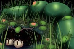 frog frog_girl gigantic gigantic_ass green_body monster_girl nightmare_waifu partially_submerged swamp_monster