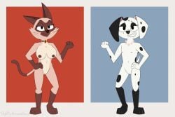 101_dalmatian_street 101_dalmatians ariane_(belfort_and_lupin) bedroom_eyes belfort_and_lupin belly_button big_breasts black_and_white_body black_and_white_fur blue_background breasts canid canine canis dalmatian dilly_(101_dalmatian) dilly_(slightlyarousedguy) dilly_dalmatian disney duo eyelashes feline female female_only flat_chest flat_chested folds gloves_(marking) hand_on_hip looking_at_viewer naked necklace nipples nude pearl_necklace pussy short short_height short_stack shortstack simple_background slightlyarousedguy smirk smirking smirking_at_viewer socks_(marking) spotted_body spotted_fur vagina young_adult young_female