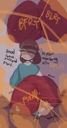 1boy 1girls big_ass blonde_hair blue_shirt brown_hair brunette_female canadian comedy_central dialogue enjoying_farts facesitting fart fart_fetish farting femdom liane_cartman milf paramount_pictures phillip_argyle red_leggings sniffing_ass solo007_(artist) south_park thick_ass