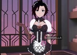 cleavage corset cosplay edit female gloves honkai_impact_3rd maid maid_headdress rita_rossweisse ruby_rose rwby see-through_clothing sombrella stockings tight_clothing