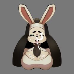 big_penis big_titties black_penis bunny_ears bunny_girl cum_in_face cum_inside curvaceous curvaceous_female curvaceous_figure female female_focus female_only furry furry_female furry_only green_eyes mr_mapache nun nun_outfit open_mouth original original_character penis titjob yellow_fur