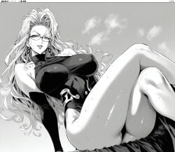 1girls ai_generated ass bare_arms bare_legs bare_shoulders bare_thighs big_breasts blue_eyes blue_hair breasts clothed clothing color female female_focus female_only glasses hi_res jewelry large_breasts light-skinned_female light_skin long_hair looking_at_viewer nipples_visible_through_clothing one-punch_man psykos solo solo_female thick_thighs