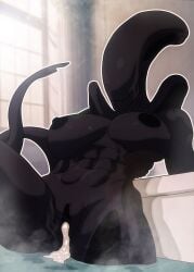 1girls alien_(franchise) alien_girl bathing bathroom bathtub big_breasts blurred_background breasts cum_drip cum_in_pussy dark-skinned_female dark_nipples dark_skin female female_xenomorph gingiensfw muscular muscular_female naked naked_female nude nude_female satisfied solo_female spread_legs spreading steam tail thick_thighs xenomorph