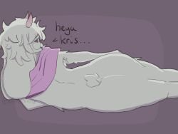 2025 anthro anthro_only armpit_hair armpit_tuft ass ass_focus big_ass blush blush_lines bovid deltarune digital_media_(artwork) english_text eyelashes eyewear femboy feminine_male fluffy fluffy_tail fur furry furry_only glasses goat hair laying_down laying_on_side looking_at_viewer looking_over_shoulder male messy_hair mostly_nude nude open_mouth ralsei ralsei_with_white_fur ramenkiu scarf short_tail simple_background simple_shading smile solo solo_focus solo_male text thighs toby_fox undertale undertale_(series) white_fur white_hair