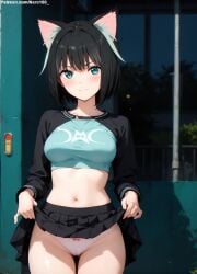 1girls 2d ai_generated ass athletic athletic_female bare_shoulders belly black_hair cat_ears cat_girl cat_tail chest curvy curvy_figure cute cute_face detailed eyelashes eyeshadow female female_only fit fit_female focus fully_clothed green_eyes high_quality hips isekai_shikkaku legs light-skinned_female light_skin lips lipstick looking_at_viewer makeup mascara medium_breasts medium_hair midriff navel pale-skinned_female pale_skin panties panties_peek perky_breasts petite_ petite_body posing seductive seductive_look short_hair showing_panties skinny skinny_girl skirt skirt_lift skirt_up slim stable_diffusion tagme tama_(isekai_shikkaku) teenager thighs thin_waist
