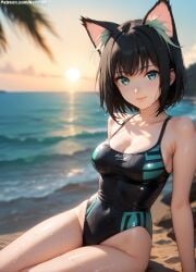 1girls 2d ai_generated ass athletic athletic_female bare_shoulders beach belly black_hair cat_ears cat_girl cat_tail chest cleavage curvy curvy_figure cute cute_face detailed eyelashes eyeshadow female female_only fit fit_female focus green_eyes high_quality hips isekai_shikkaku legs light-skinned_female light_skin lips lipstick looking_at_viewer makeup mascara medium_breasts medium_hair midriff navel one-piece_swimsuit outdoors pale-skinned_female pale_skin perky_breasts petite_ petite_body posing seductive seductive_look short_hair skinny skinny_girl slim stable_diffusion swimsuit swimwear tagme tama_(isekai_shikkaku) teenager thighs thin_waist