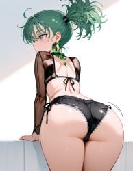 1girls ai_generated ass back_view clothed curly_hair green_eyes green_hair legs one-punch_man short_hair tatsumaki tied_hair
